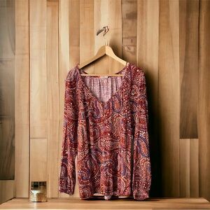 NEW Knox Rose Deep Hibiscus Boho Paisley Blouse Festival Cottagecore Woman Large